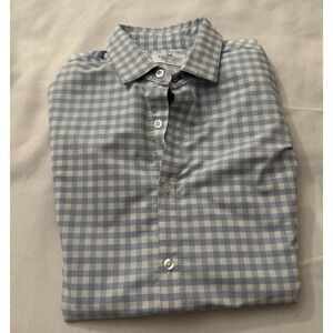 Mizzen + Main Men's  Performance Dress Shirt Blue Check Trim Fit Size L